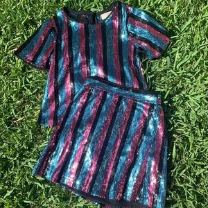 Girls Two Piece - Sequin Outfit - Shirt & Skirt
